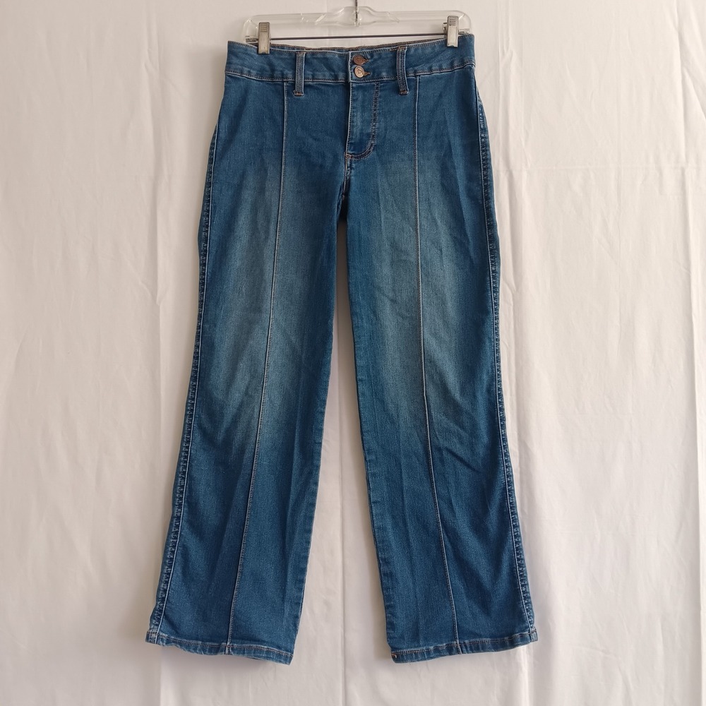Love Trends Wide Leg Jeans Juniors 7 Blue Front Seam Double Button Denim